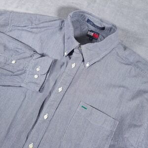 Tommy Hilfiger Mens 2XL Vintage Crest Logo Long Sleeve Button Up Micro Check XXL